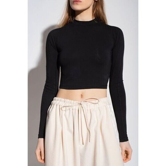 Adidas X Y-3 Yohji Ymamoto Black Mock Neck Crop Long Sleeve L - Picture 1 of 6